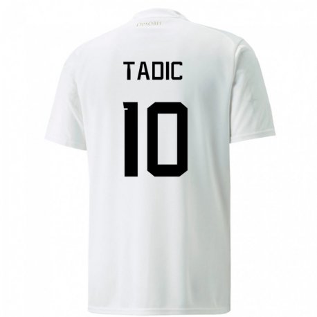 Kandiny Mujer Camiseta Serbia Dusan Tadic #10 Blanco 2ª Equipación 22-24 La Camisa Chile