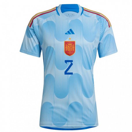 Kandiny Mujer Camiseta España Cesar Azpilicueta #2 Cielo Azul 2ª Equipación 22-24 La Camisa Chile