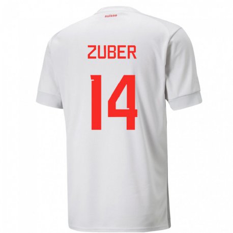 Kandiny Mujer Camiseta Suiza Steven Zuber #14 Blanco 2ª Equipación 22-24 La Camisa Chile