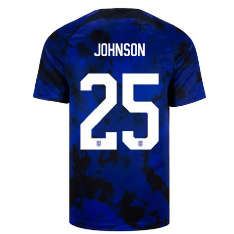 Kandiny Mujer Camiseta Estados Unidos Sean Johnson #25 Azul Real 2ª Equipación 22-24 La Camisa Chile