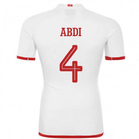 Kandiny Mujer Camiseta Túnez Ali Abdi #4 Blanco 2ª Equipación 22-24 La Camisa Chile