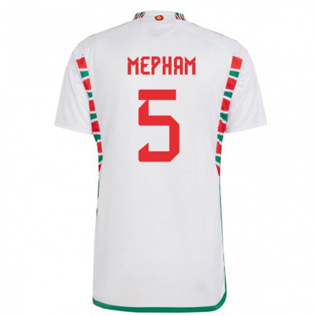 Kandiny Mujer Camiseta Gales Chris Mepham #5 Blanco 2ª Equipación 22-24 La Camisa Chile