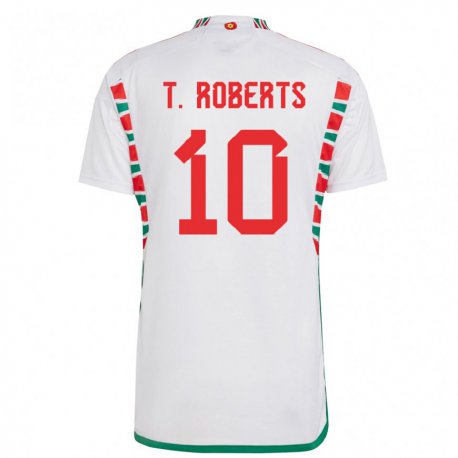 Kandiny Mujer Camiseta Gales Tyler Roberts #10 Blanco 2ª Equipación 22-24 La Camisa Chile