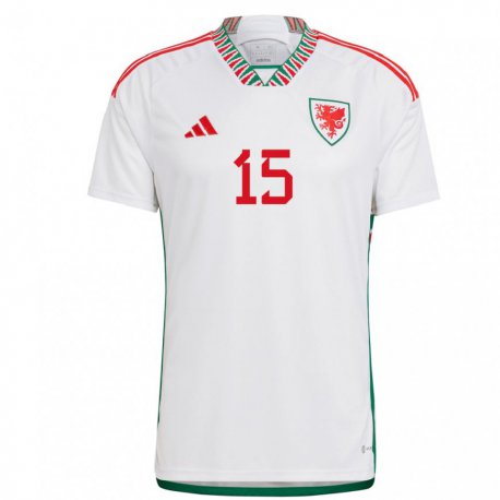 Kandiny Mujer Camiseta Gales Wes Burns #15 Blanco 2ª Equipación 22-24 La Camisa Chile
