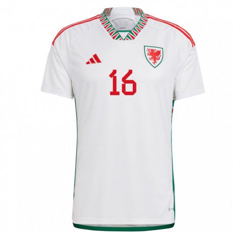 Kandiny Mujer Camiseta Gales Joe Morrell #16 Blanco 2ª Equipación 22-24 La Camisa Chile