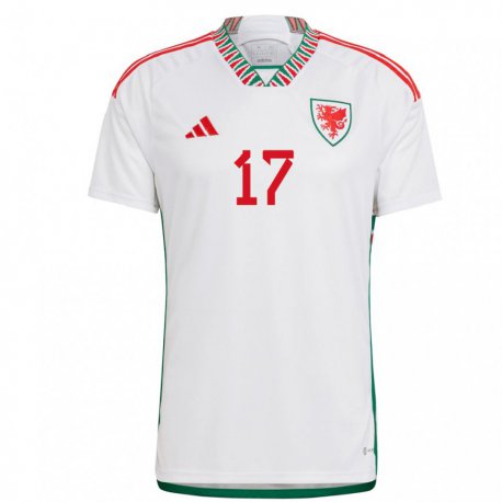Kandiny Mujer Camiseta Gales Rhys Norrington Davies #17 Blanco 2ª Equipación 22-24 La Camisa Chile