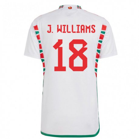 Kandiny Mujer Camiseta Gales Jonathan Williams #18 Blanco 2ª Equipación 22-24 La Camisa Chile