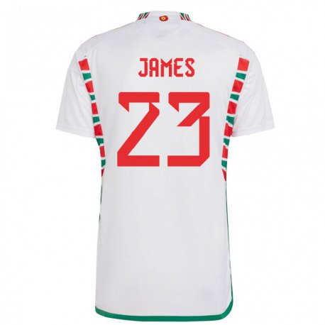 Kandiny Mujer Camiseta Gales Jordan James #23 Blanco 2ª Equipación 22-24 La Camisa Chile