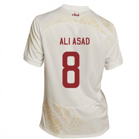 Kandiny Mujer Camiseta Catar Ali Asad #8 Beis Dorado 2ª Equipación 22-24 La Camisa Chile