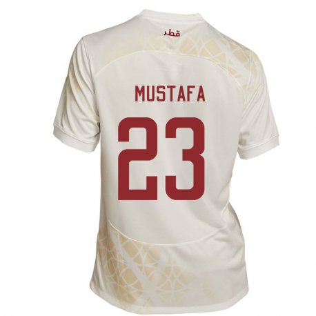 Kandiny Mujer Camiseta Catar Mustafa Mashaal #23 Beis Dorado 2ª Equipación 22-24 La Camisa Chile