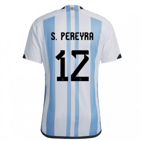 Kandiny Niño Camiseta Argentina Solana Pereyra #12 Blanco Cielo Azul 1ª Equipación 22-24 La Camisa Chile
