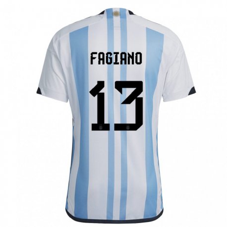 Kandiny Niño Camiseta Argentina Paloma Fagiano #13 Blanco Cielo Azul 1ª Equipación 22-24 La Camisa Chile