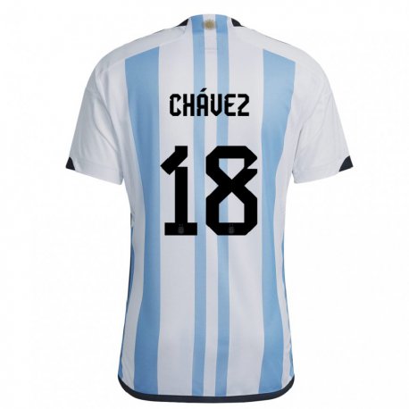 Kandiny Niño Camiseta Argentina Gabriela Chavez #18 Blanco Cielo Azul 1ª Equipación 22-24 La Camisa Chile