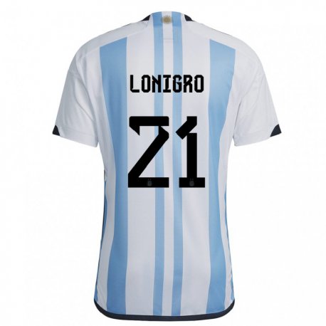 Kandiny Niño Camiseta Argentina Erica Lonigro #21 Blanco Cielo Azul 1ª Equipación 22-24 La Camisa Chile