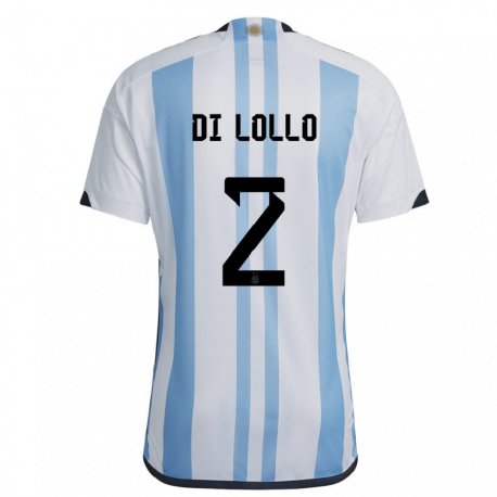 Kandiny Niño Camiseta Argentina Lautaro Di Lollo #2 Blanco Cielo Azul 1ª Equipación 22-24 La Camisa Chile