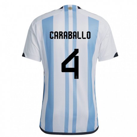 Kandiny Niño Camiseta Argentina Brian Caraballo #4 Blanco Cielo Azul 1ª Equipación 22-24 La Camisa Chile