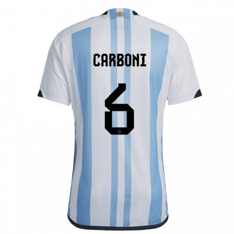 Kandiny Niño Camiseta Argentina Franco Carboni #6 Blanco Cielo Azul 1ª Equipación 22-24 La Camisa Chile