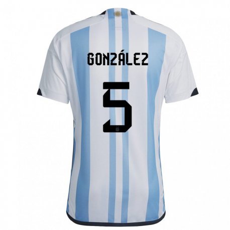 Kandiny Niño Camiseta Argentina Maximiliano Gonzalez #5 Blanco Cielo Azul 1ª Equipación 22-24 La Camisa Chile
