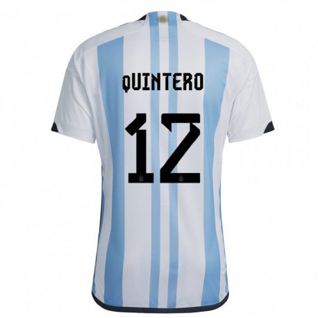 Kandiny Niño Camiseta Argentina Valentino Quintero #12 Blanco Cielo Azul 1ª Equipación 22-24 La Camisa Chile
