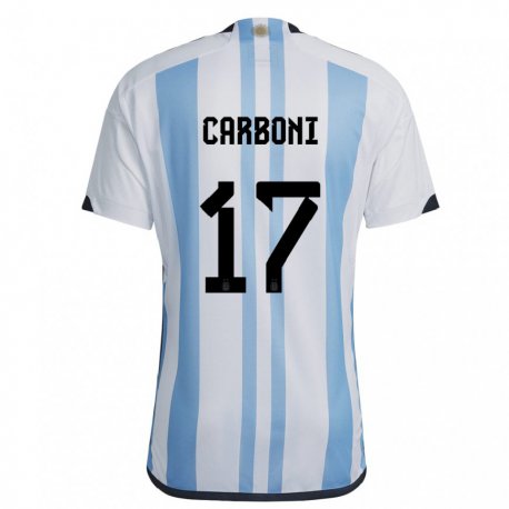 Kandiny Niño Camiseta Argentina Valentin Carboni #17 Blanco Cielo Azul 1ª Equipación 22-24 La Camisa Chile
