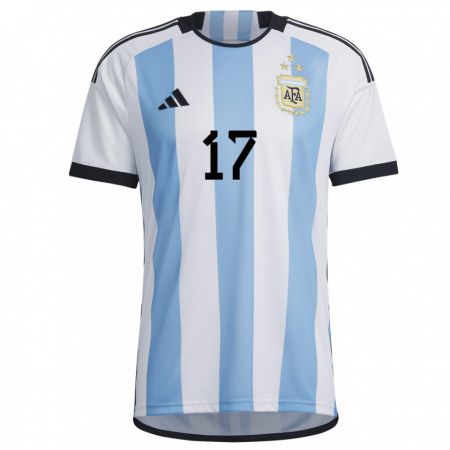 Kandiny Niño Camiseta Argentina Valentin Carboni #17 Blanco Cielo Azul 1ª Equipación 22-24 La Camisa Chile