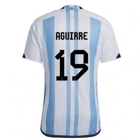 Kandiny Niño Camiseta Argentina Brian Aguirre #19 Blanco Cielo Azul 1ª Equipación 22-24 La Camisa Chile