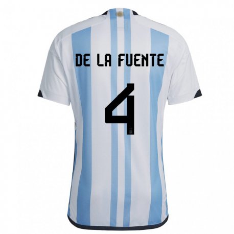 Kandiny Niño Camiseta Argentina Hernan De La Fuente #4 Blanco Cielo Azul 1ª Equipación 22-24 La Camisa Chile