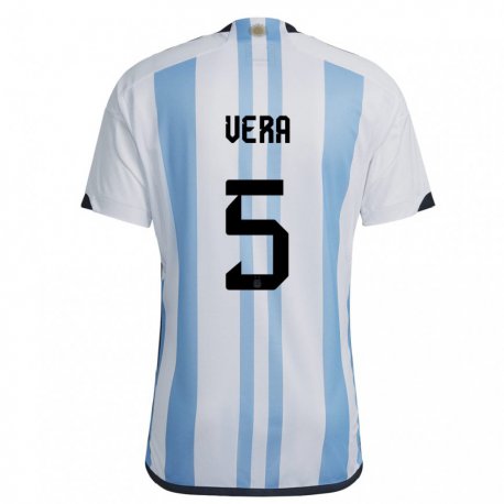 Kandiny Niño Camiseta Argentina Fausto Vera #5 Blanco Cielo Azul 1ª Equipación 22-24 La Camisa Chile