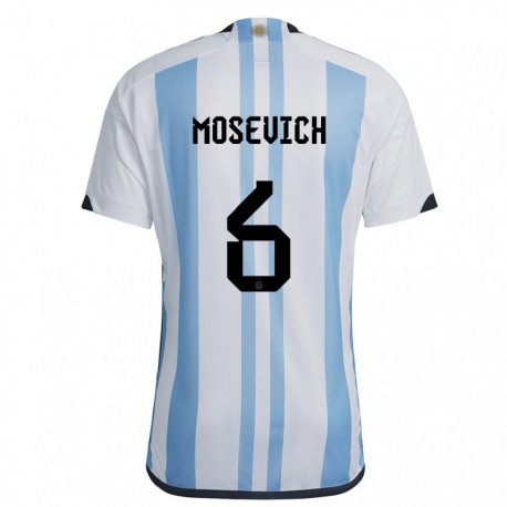 Kandiny Niño Camiseta Argentina Leonel Mosevich #6 Blanco Cielo Azul 1ª Equipación 22-24 La Camisa Chile
