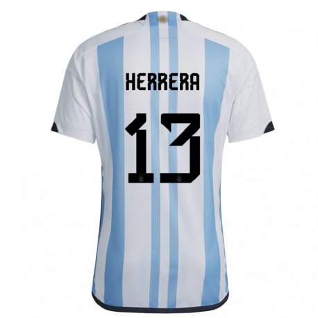 Kandiny Niño Camiseta Argentina Marcelo Herrera #13 Blanco Cielo Azul 1ª Equipación 22-24 La Camisa Chile
