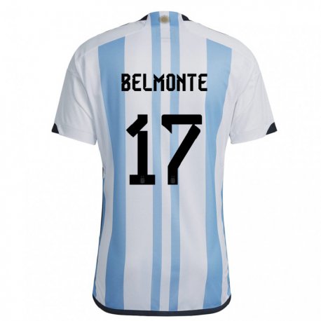 Kandiny Niño Camiseta Argentina Tomas Belmonte #17 Blanco Cielo Azul 1ª Equipación 22-24 La Camisa Chile