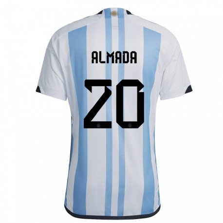 Kandiny Niño Camiseta Argentina Thiago Almada #20 Blanco Cielo Azul 1ª Equipación 22-24 La Camisa Chile