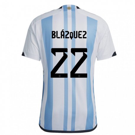 Kandiny Niño Camiseta Argentina Joaquin Blazquez #22 Blanco Cielo Azul 1ª Equipación 22-24 La Camisa Chile