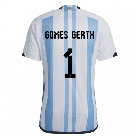 Kandiny Niño Camiseta Argentina Federico Gomes Gerth #1 Blanco Cielo Azul 1ª Equipación 22-24 La Camisa Chile