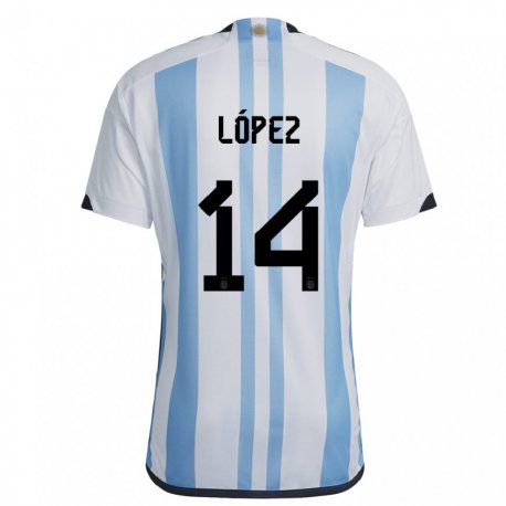 Kandiny Niño Camiseta Argentina Lautaro Lopez #14 Blanco Cielo Azul 1ª Equipación 22-24 La Camisa Chile