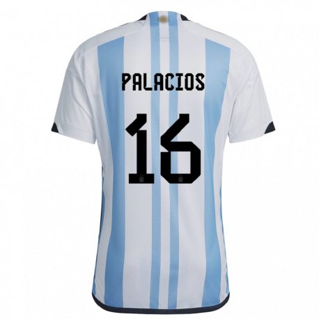 Kandiny Niño Camiseta Argentina Tomas Palacios #16 Blanco Cielo Azul 1ª Equipación 22-24 La Camisa Chile