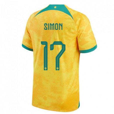 Kandiny Niño Camiseta Australia Kyah Simon #17 Dorado 1ª Equipación 22-24 La Camisa Chile