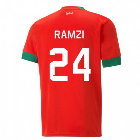 Kandiny Niño Camiseta Marruecos Achraf Ramzi #24 Rojo 1ª Equipación 22-24 La Camisa Chile