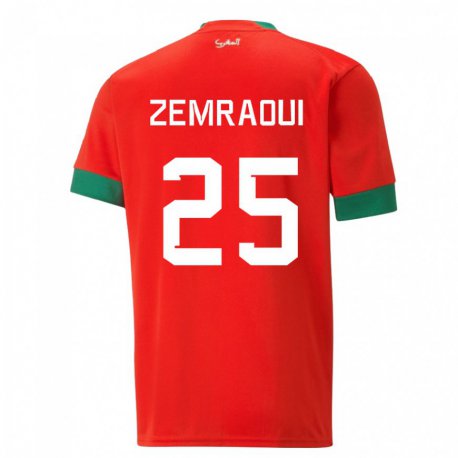 Kandiny Niño Camiseta Marruecos Oussama Zemraoui #25 Rojo 1ª Equipación 22-24 La Camisa Chile