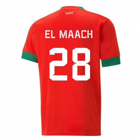 Kandiny Niño Camiseta Marruecos Fouad El Maach #28 Rojo 1ª Equipación 22-24 La Camisa Chile