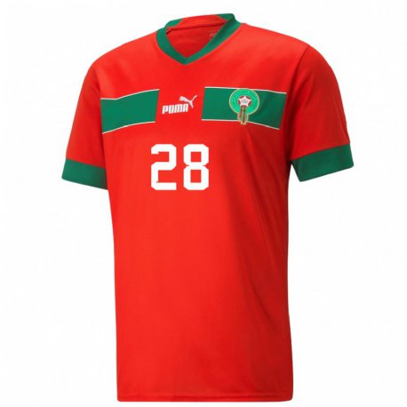 Kandiny Niño Camiseta Marruecos Fouad El Maach #28 Rojo 1ª Equipación 22-24 La Camisa Chile