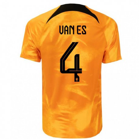 Kandiny Niño Camiseta Países Bajos Kika Van Es #4 Naranja Láser 1ª Equipación 22-24 La Camisa Chile