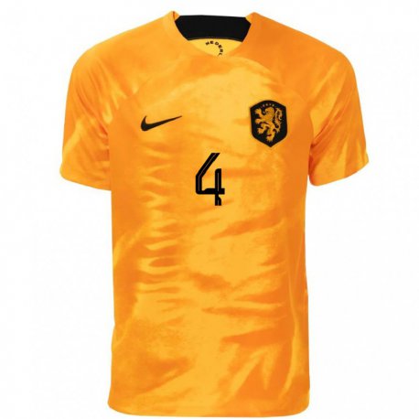 Kandiny Niño Camiseta Países Bajos Lisa Doorn #4 Naranja Láser 1ª Equipación 22-24 La Camisa Chile