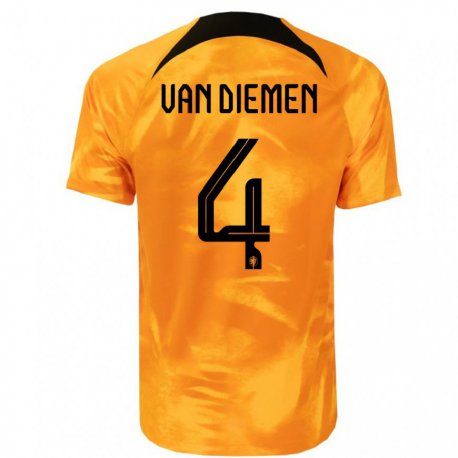 Kandiny Niño Camiseta Países Bajos Samantha Van Diemen #4 Naranja Láser 1ª Equipación 22-24 La Camisa Chile