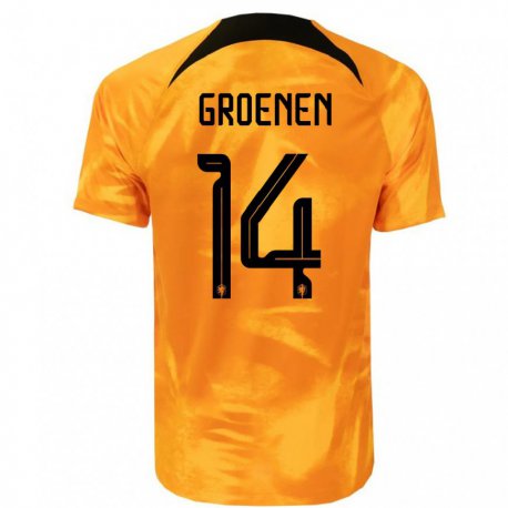 Kandiny Niño Camiseta Países Bajos Jackie Groenen #14 Naranja Láser 1ª Equipación 22-24 La Camisa Chile