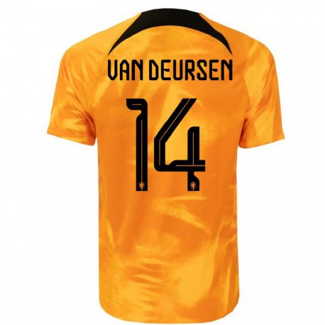 Kandiny Niño Camiseta Países Bajos Eva Van Deursen #14 Naranja Láser 1ª Equipación 22-24 La Camisa Chile