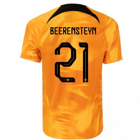 Kandiny Niño Camiseta Países Bajos Lineth Beerensteyn #21 Naranja Láser 1ª Equipación 22-24 La Camisa Chile