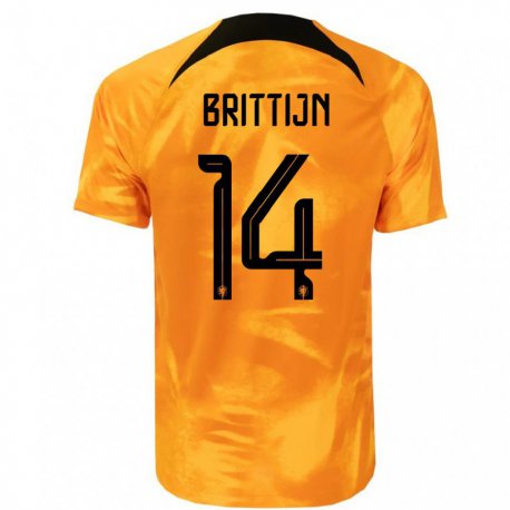 Kandiny Niño Camiseta Países Bajos Philip Brittijn #14 Naranja Láser 1ª Equipación 22-24 La Camisa Chile