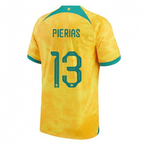 Kandiny Niño Camiseta Australia Dylan Pierias #13 Dorado 1ª Equipación 22-24 La Camisa Chile