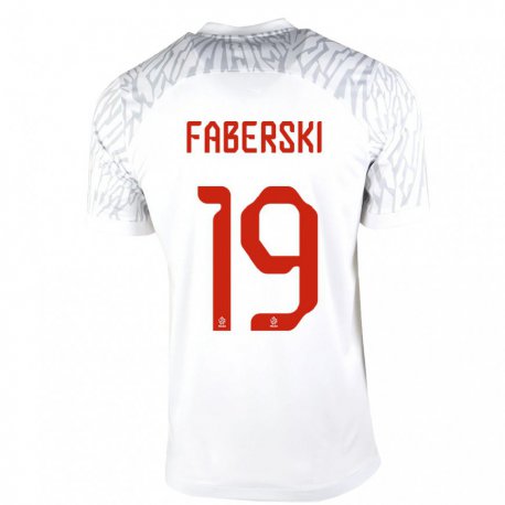 Kandiny Niño Camiseta Polonia Jan Faberski #19 Blanco 1ª Equipación 22-24 La Camisa Chile